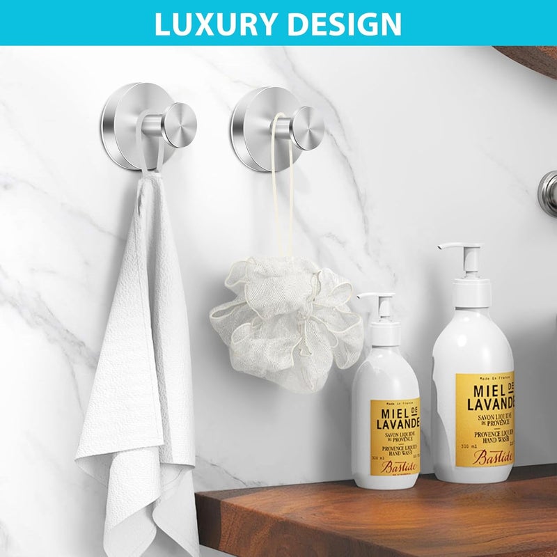 Fliverly 2pcs Suction Cup Hooks for Shower,Inside Shower,Wall,Bathroom,Bedroom,Kitchen,Door,Glass Window, Mirror, Tile, No Drilling Hanging for Towels,Robes,Loofah,hat,Clothing,Wreath (Pro-Sliver) - Image 3